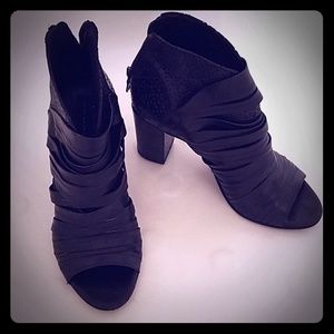 Steven by Madden Black Leather Open Toe Booties